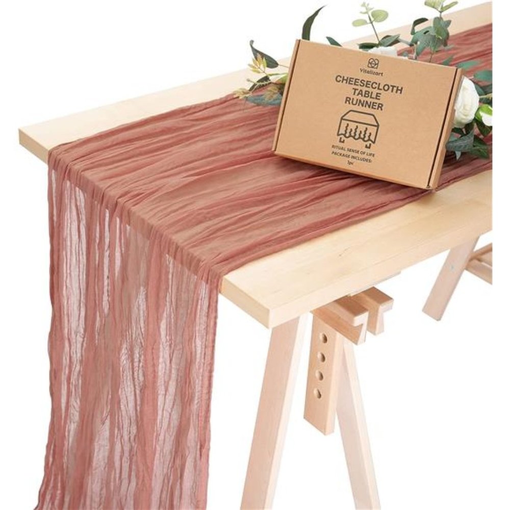 Cheesecloth Table Runner Peach Coral 35 x 120 Inches Gauze Tablecloth 10Ft Boho